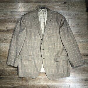 Paul Betenly Sports Coat 46R Sergio Tan Houndstooth Plaid Super 130s Wool READ